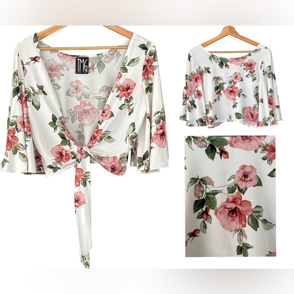 TMG New York FLORAL PRINTED WOMEN BOHO TIE FRONT TOP - CASUAL SHIRT. SMALL
